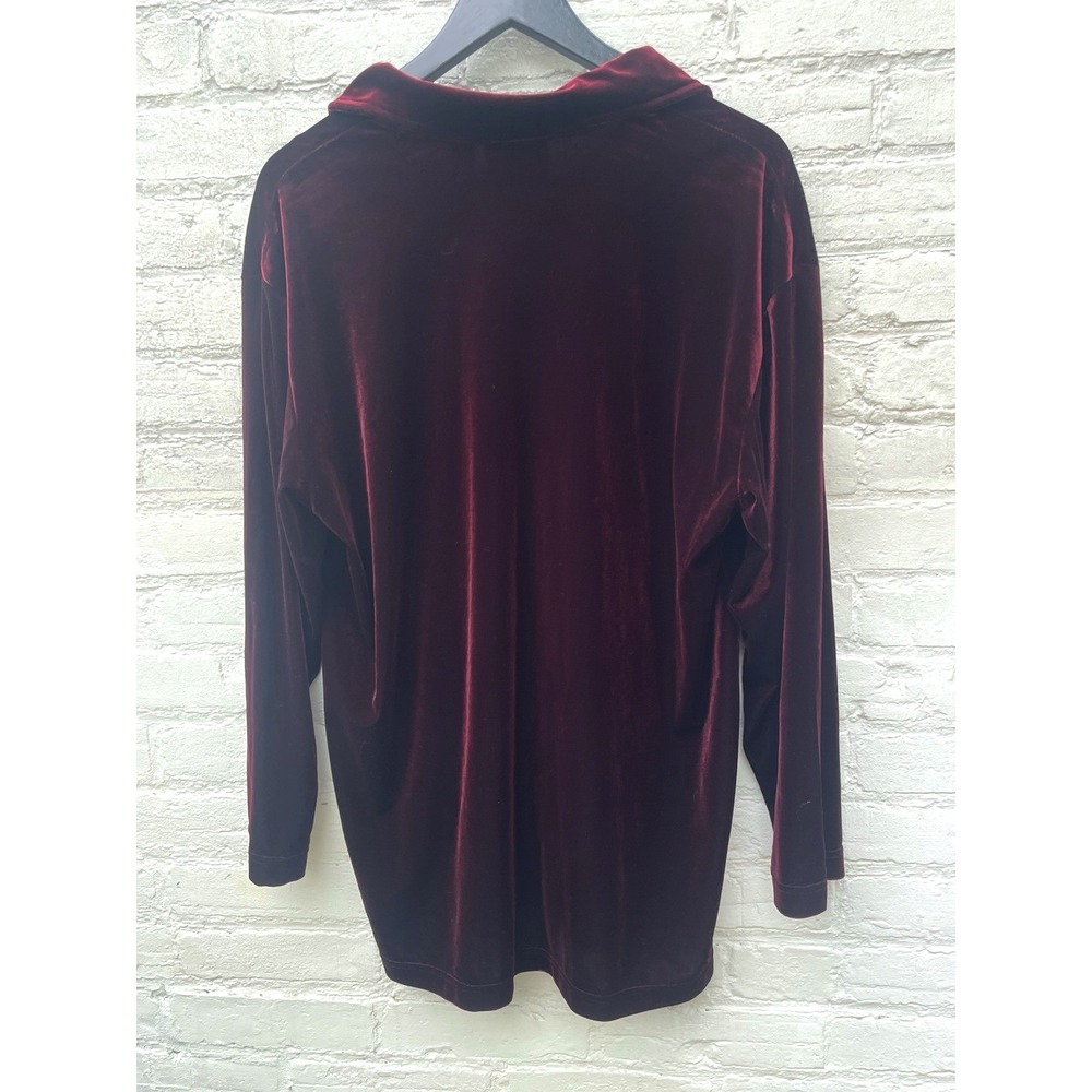 Liz Claiborne Stretch Velvet Velour Shirt Womens Medium Maroon Button Holidays - Picture 6 of 7